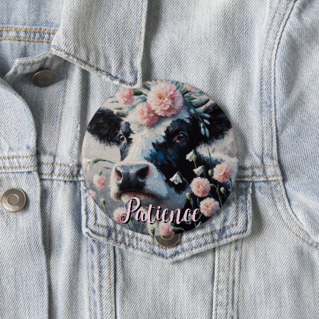 Holstein Cow Flowers Farm Farmhouse Personalized Button (Beispiel)