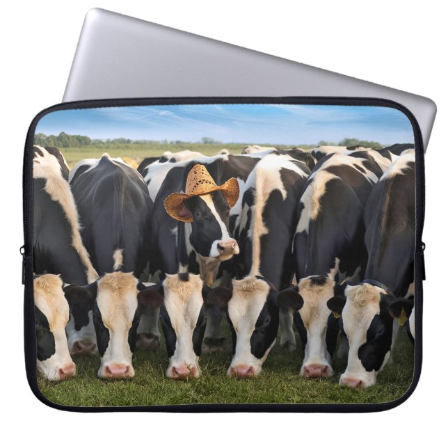 Holstein Cow mit Cowboy-Hut Laptopschutzhülle (Vorderseite)