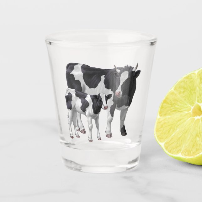 Holstein Cow & Niedlich Calf Schnapsglas (Vorderseite)