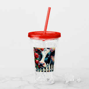 Holstein Cow Picket Fence Rote Rosen Black Red Acryltrinkbecher