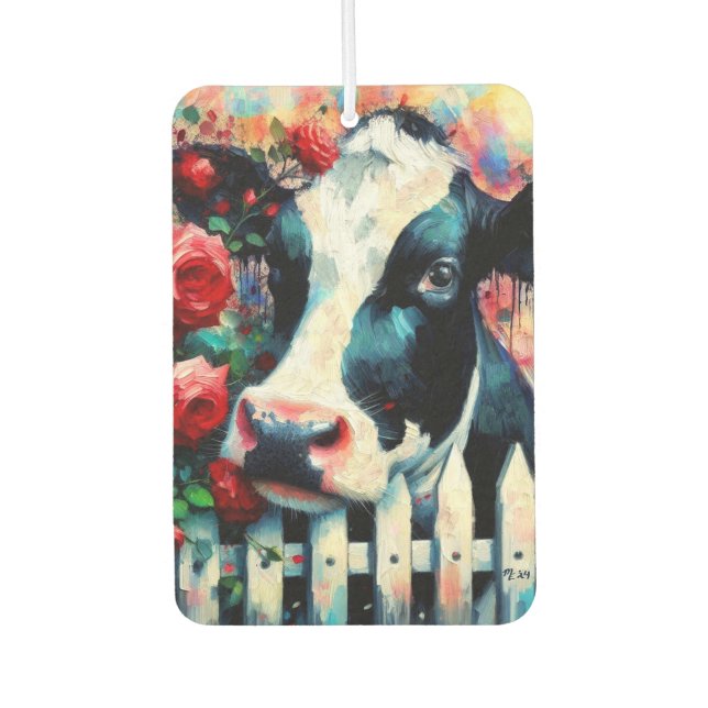 Holstein Cow Picket Fence Rote Rosen Black Red Autolufterfrischer (Vorderseite)