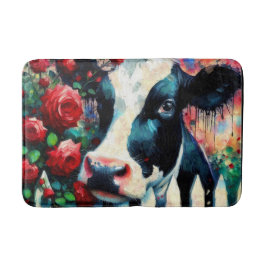 Holstein Cow Picket Fence Rote Rosen Black Red Badematte