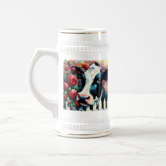 Holstein Cow Picket Fence Rote Rosen Black Red Bierglas (Links)