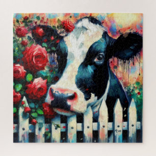 Holstein Cow Picket Fence Rote Rosen Black Red Puzzle