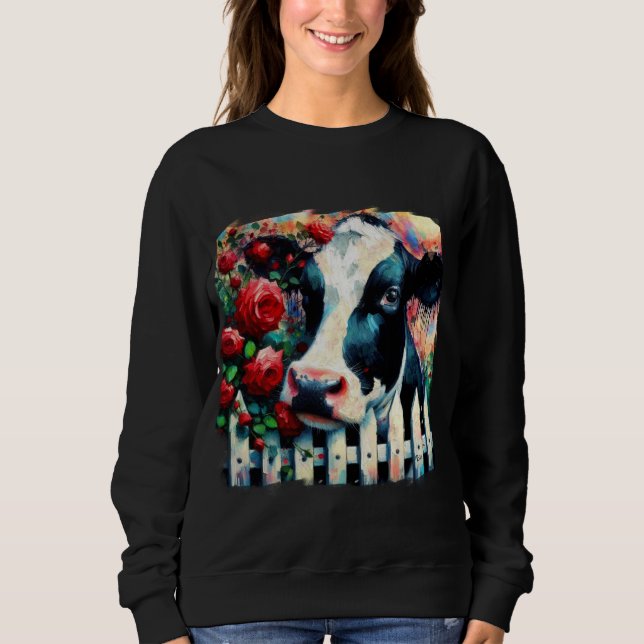 Holstein Cow Picket Fence Rote Rosen Black Red Sweatshirt (Vorderseite)