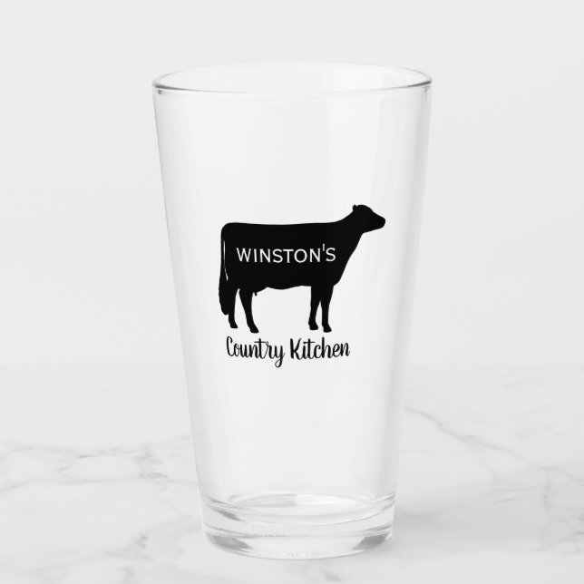 Holstein Cow Silhouette Personalisiert Country Far Glas (Vorderseite)