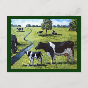 HOLSTEIN COWS IN PASTBAR: Handgemalte Kunst Postkarte