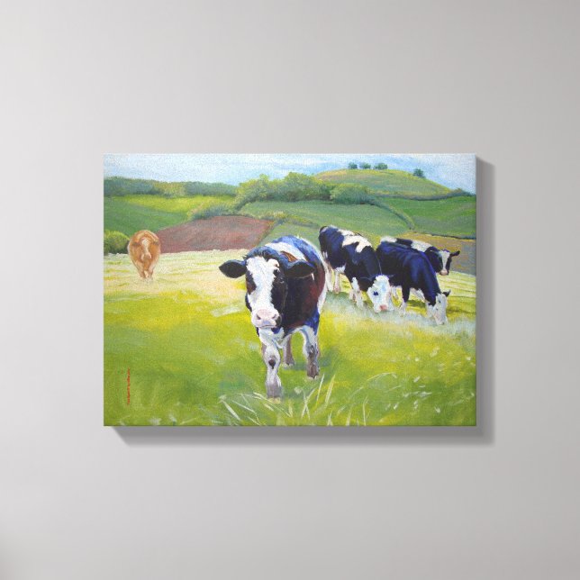 Holstein Friesian Cows and Landscape Painting Leinwanddruck (Vorderseite)