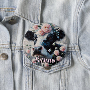Holstein-Kuh-Blumen-Bauernhof-Bauernhaus-Personali Button