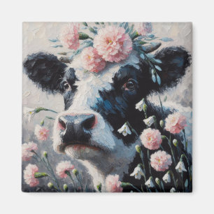 Holstein Kuh in Blume Bauernhof Malerei Magnet
