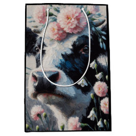 Holstein Kuh in Blume Bauernhof Malerei Mittlere Geschenktüte