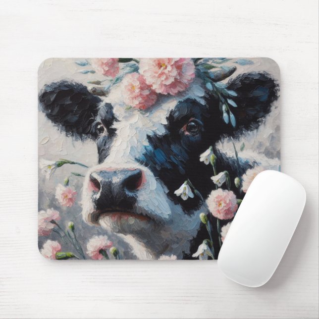 Holstein Kuh in Blume Bauernhof Malerei Mousepad (Mit Mouse)