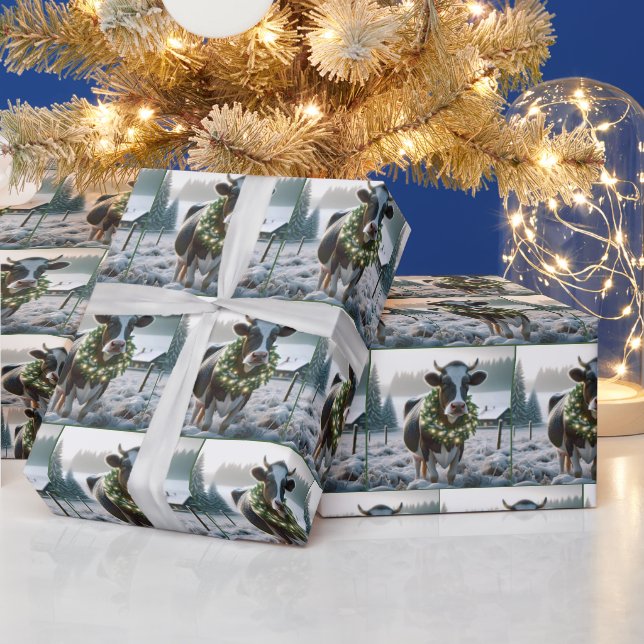 Holstein Kuh mit glühendem Weihnachtsschaden Geschenkpapier (Feiertage)