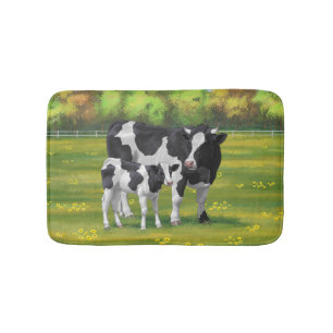 Holstein Kuh & Niedliches Kalb im Sommer Weide Badematte