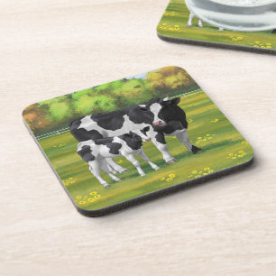 Holstein Kuh & Niedliches Kalb im Sommer Weide Getränkeuntersetzer