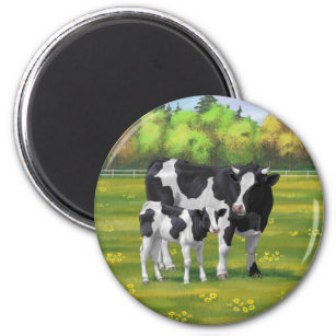 Holstein Kuh & Niedliches Kalb im Sommer Weide Magnet