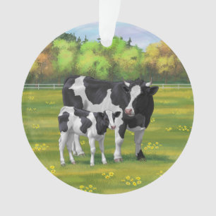 Holstein Kuh & Niedliches Kalb im Sommer Weide Ornament