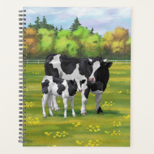 Holstein Kuh & Niedliches Kalb im Sommer Weide Planer