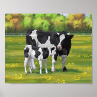 Holstein Kuh & Niedliches Kalb im Sommer Weide