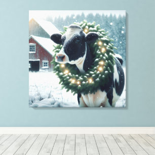 Holstein Kuh trägt einen Weihnachtsschrei Leinwanddruck
