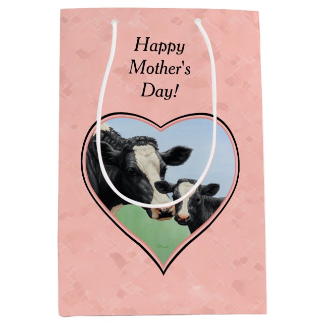 Holstein Kuh und Calf Rosa Herz Mittlere Geschenktüte (Vorderseite)