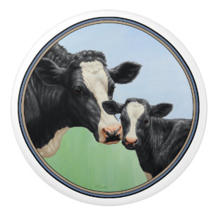 Holstein Kuh und Kalb Keramikknauf