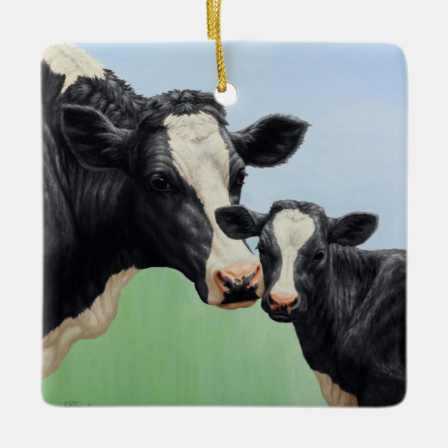 Holstein Kuh und Kalb Keramikornament (Vorderseite)