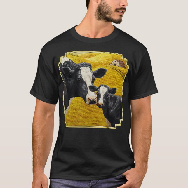 Holstein Kuh und Niedliche Rinder Bauer Kunst T-Shirt (Vorderseite)