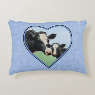 Holstein Kuh und Niedliches Kalb Blauer Herzschlag Dekokissen