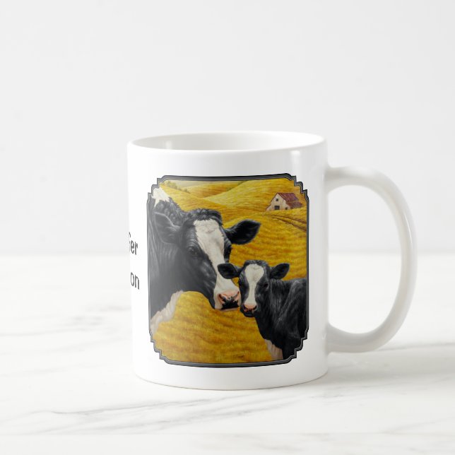 Holstein Kühe und alter Holzstall Kaffeetasse (Rechts)