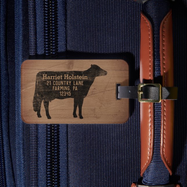 Holstein Silhouette Farm Tier Personalisiert Gepäckanhänger (Vorderseite Insitu 4)