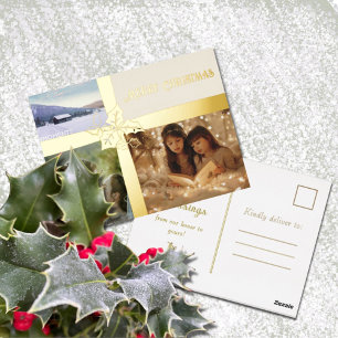 Holy and Ivy Gold Ribbon Foil Holiday Post Card Folien Feiertagspostkarte