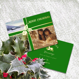 Holy and Ivy Green Ribbon Foil Holiday Card Folien Feiertagskarte