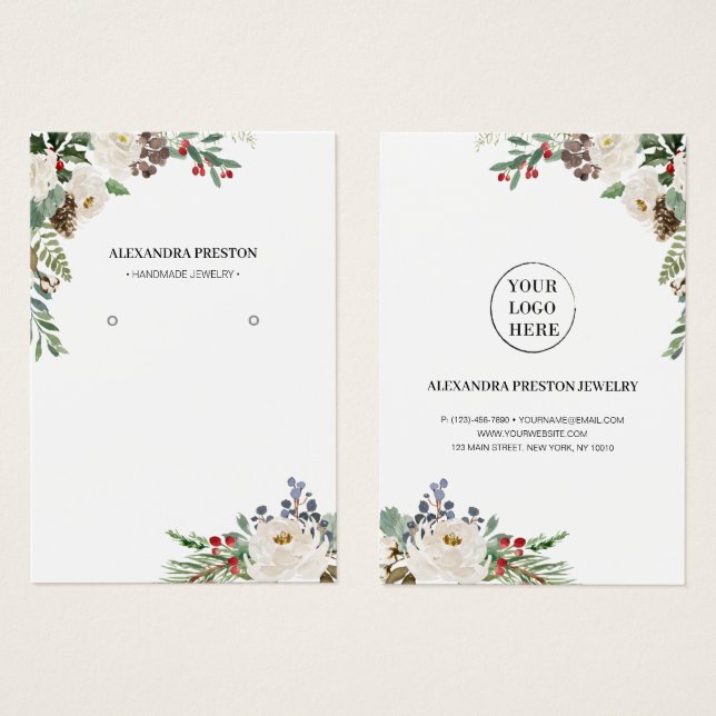Holy Berries Floral Holiday Earring Display Card (Vorne & Hinten)