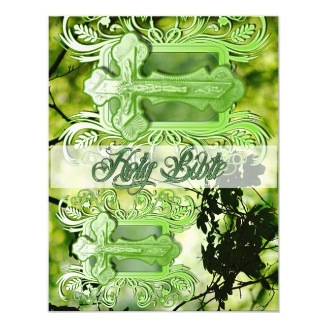 Holy Bible Photo Enlargement – Ornate Green Cross Fotodruck (Vorne)