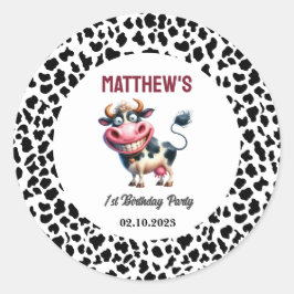 Holy Cow! 1st Birthday | Animal First Birthday  Runder Aufkleber