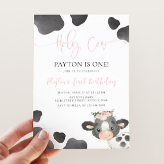 Holy Cow 1st Birthday, Girl Floral Cow B'day Party Einladung