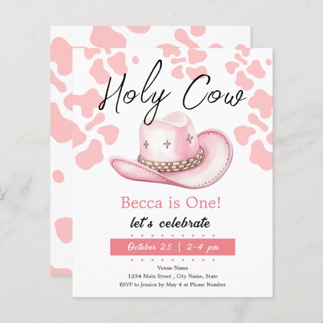 Holy Cow 1st Cowgirl Hat Birthday Girl (Vorne/Hinten)