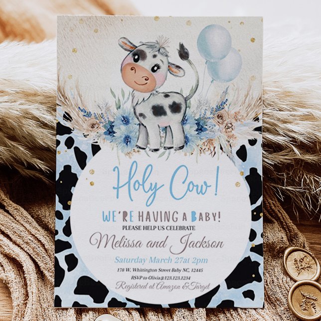Holy Cow Baby Dusche Einladung Boy Cow Boho (Holy Cow Baby Shower Invitation Boy Cow Boho)