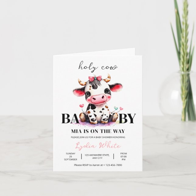 Holy Cow Baby Dusche Minimalistische Mädchendusche Einladung (Vorderseite)