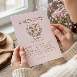 Holy Cow Baby Shower Pink Farmhouse Dankeskarte