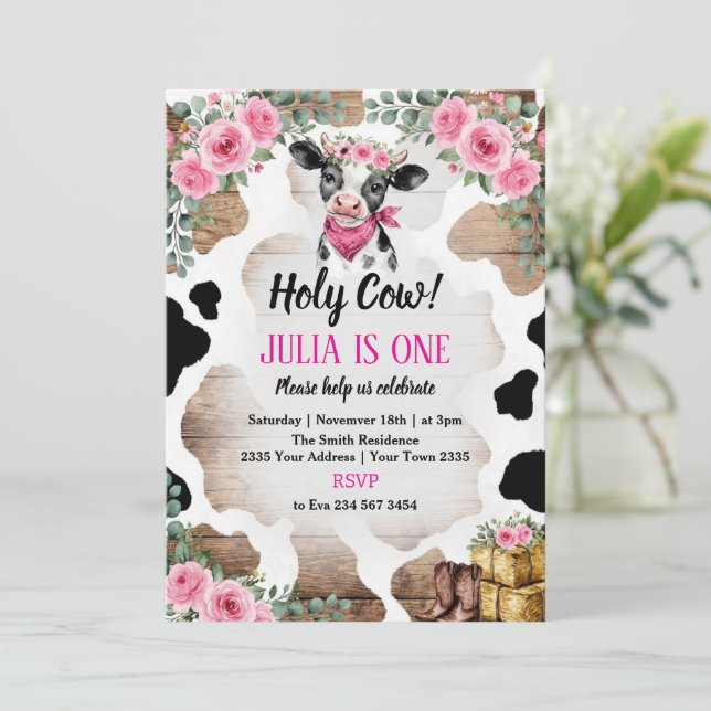 Holy Cow Birthday Invitation | Cow Party Einladung (Stehend Vorderseite)