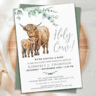 Holy Cow Boho Greenerity Highland Cow Baby Shower Einladung