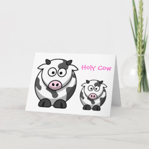 HOLY COW Cartoon Pink Nose Cow Funny Birthday Karte