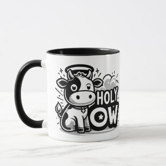Holy Cow Cute Angel Cow Mug – Funny Black & White  Tasse
