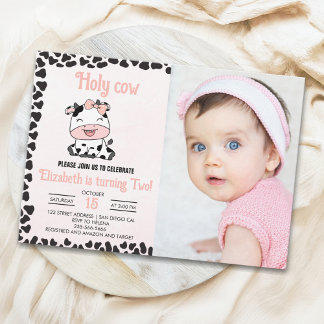 Holy Cow, Cute cow birthday girl Photo Einladung