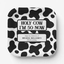 Holy Cow Funny Black White 50th Birthday Pappteller