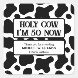 Holy Cow Funny Black White 50th Birthday Quadratischer Aufkleber