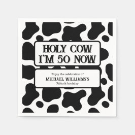 Holy Cow Funny Black White 50th Birthday Serviette