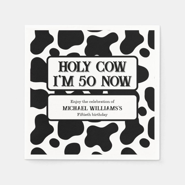 Holy Cow Funny Black White 50th Birthday Serviette (Vorderseite)